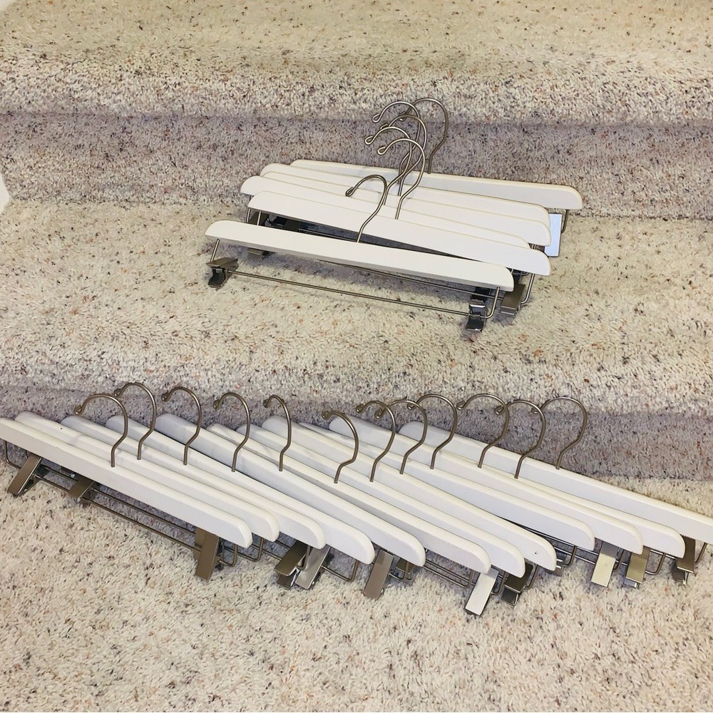 Mainetti White Wooden Pant Skirt Hangers‎ with Metal Clips 14 Inch Lot of 15